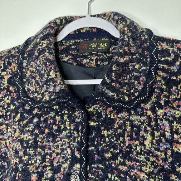 Wool Coatigan Intarsia Jeweled Buttons Cardigan Sweater Size US 2XL - Picture 11 of 16